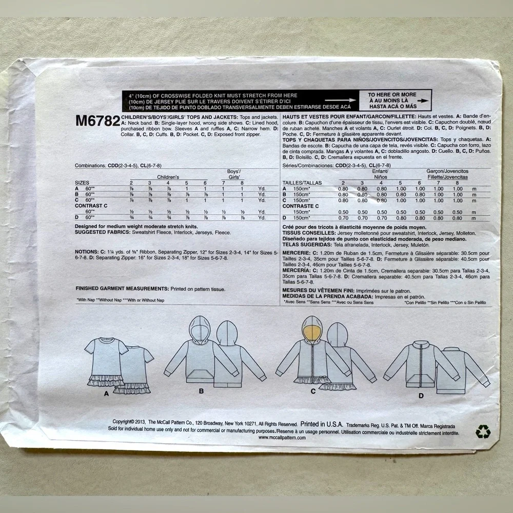 McCall's M6782 Easy Knits Uncut Sewing Pattern (Childs 2-3-4-5)